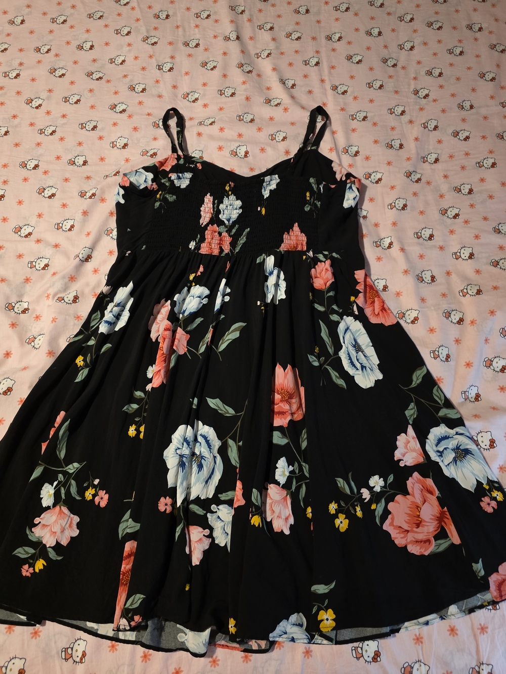Old Navy Black Floral Sundress with Pink and Blue Blooms